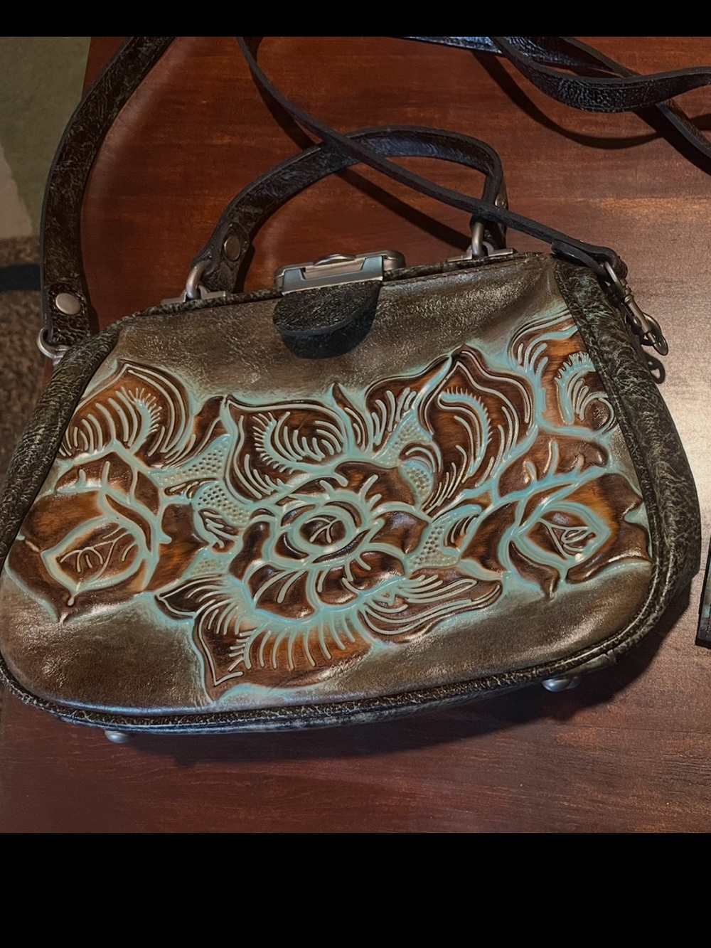 Patricia Nash Tooled Leather Crossbody Bag with Turquoise Accents